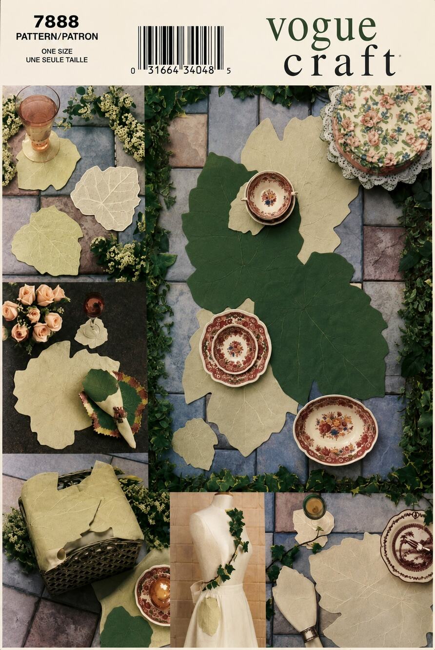Vintage Y2K Vogue 7491 Sewing Pattern Home Decor Ivy Leaf Table Setting Uncut